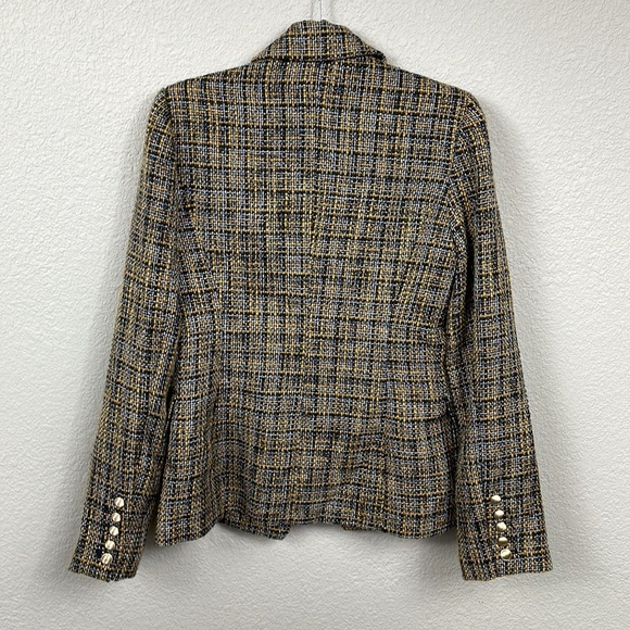 NWT ELIE Elie Tahari Black Mustard Tweed Double Breasted Blazer Sz 2 - Picture 3 of 12